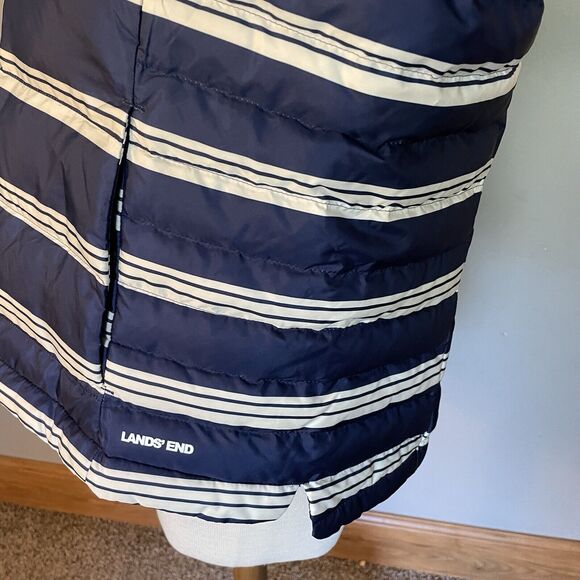 Lands' End Women Puffer Vest Sz14/16 Navy Founders Stripe 600 Down Full Zip Warm - Picture 9 of 13